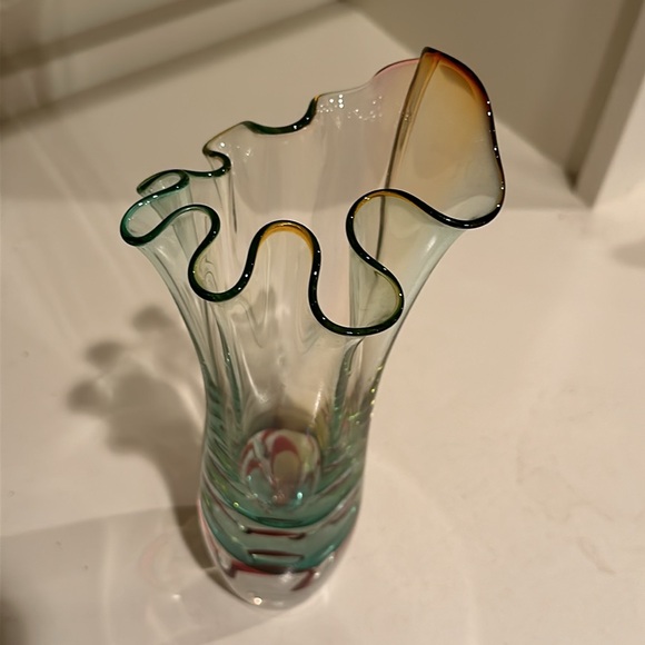 Adam Jablonski art glass hand blown vase clear multicolored signed - Picture 5 of 12